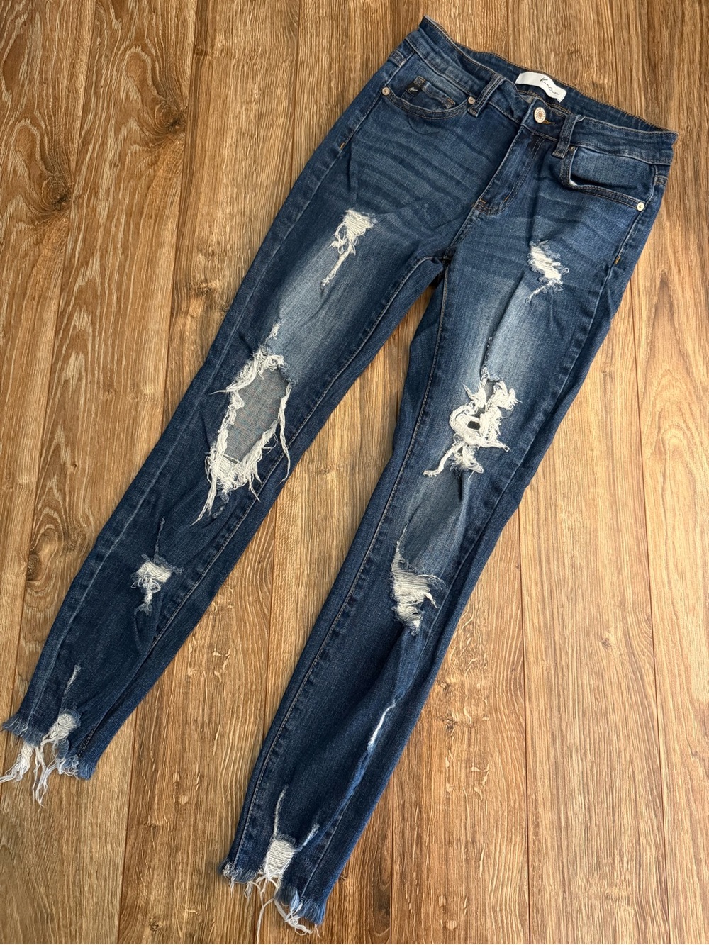 KanCan Washed Dark Blue Ripped Skinny Jeans